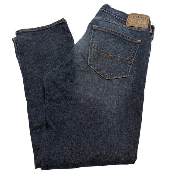 Signature Levi Strauss & Co Mens Straight Fit Jeans Size 32x29 Hemmed Blue Denim - Picture 3 of 9